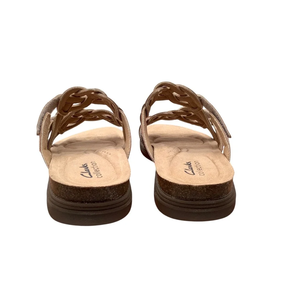 Clarks Collection April Rae Bronze Metallic Braided Slide Sandals Womens 9.5 W